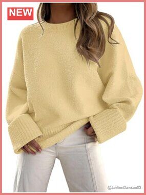 Oversized Fuzzy Knit Sweater Pullover Crew Neck Long Sleeve